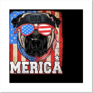 Funny Merica Retro Flag US Amirican Pitbull Patriotic Shirt Posters and Art